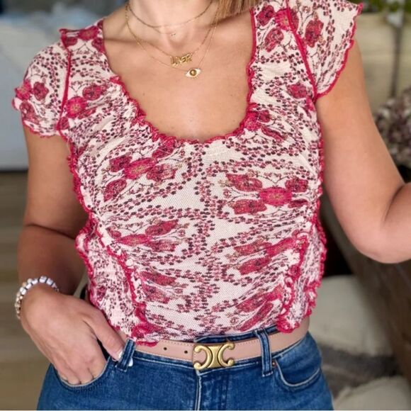 NWT Oh My Baby Tee by Free People in Sand Combo Size: M - Picture 5 of 11